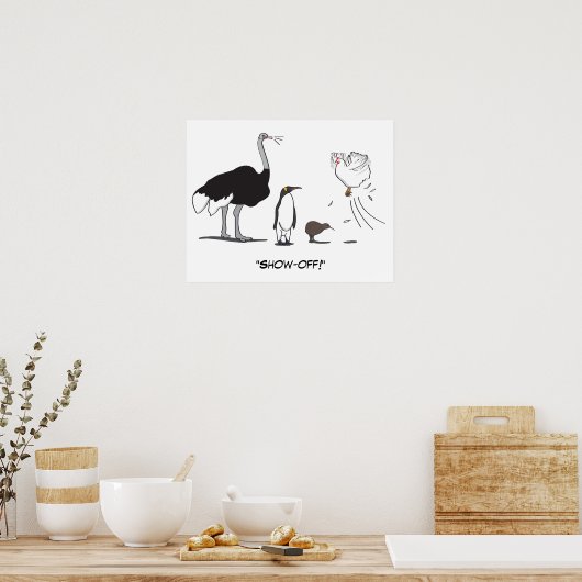 Funny Ostrich Penguin Kiwi die Show van kippen afv Poster (Keuken)