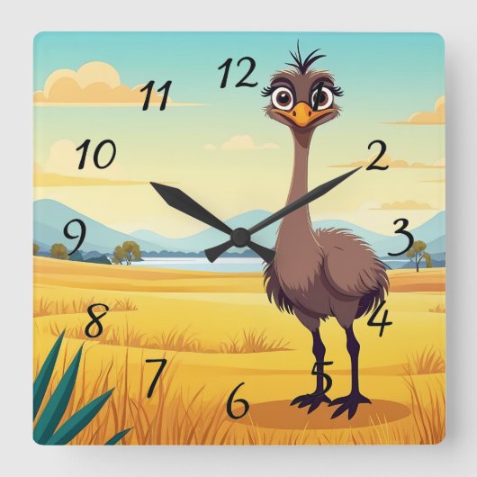 Funny Ostrich Vierkante Klok (Voorkant)