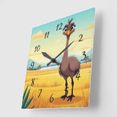 Funny Ostrich Vierkante Klok (Hoek)