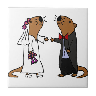 Funny Otter Bruiloft Cartoon Tegeltje