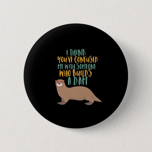Funny Otter Cartoon Vertrouwd met Dam Beaver Ronde Button 5,7 Cm (Voorkant)