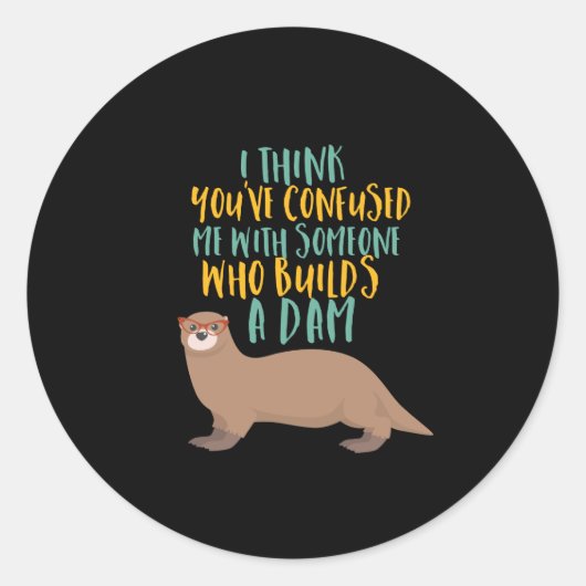 Funny Otter Cartoon Vertrouwd met Dam Beaver Ronde Sticker (Voorkant)
