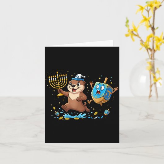 Funny Otter Dreidel Menorah Hanukkah Kids Womens M Kaart (Gele Bloem)