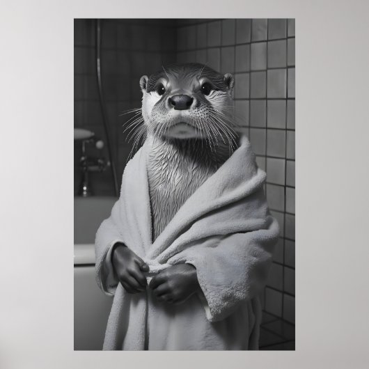 Funny Otter in Bathrobe Print, Bathroom Humor Poster (Voorkant)