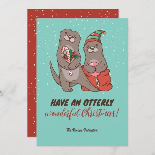 Funny Otter Pun Winter Holiday Merry Kerstmis Feestdagenkaart (Voorkant / Achterkant)