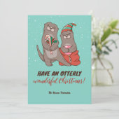 Funny Otter Pun Winter Holiday Merry Kerstmis Feestdagenkaart (Staand voorkant)