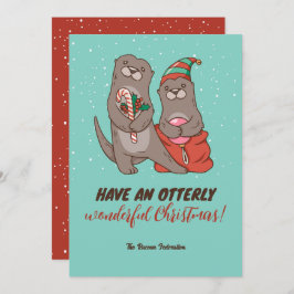 Funny Otter Pun Winter Holiday Merry Kerstmis Feestdagenkaart