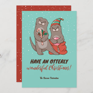 Funny Otter Pun Winter Holiday Merry Kerstmis Feestdagenkaart