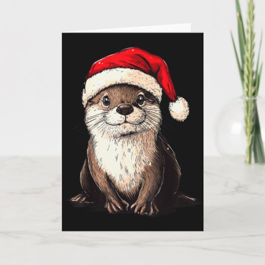 Funny Otter Santa Hat Xmas Otter Lovers Christmas  Kaart (Voorkant)