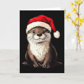 Funny Otter Santa Hat Xmas Otter Lovers Christmas  Kaart (Gele Bloem)