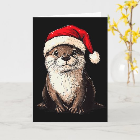 Funny Otter Santa Hat Xmas Otter Lovers Christmas  Kaart (Gele Bloem)