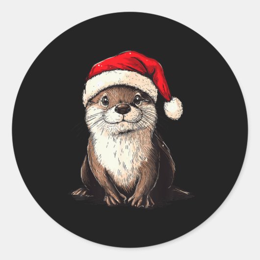 Funny Otter Santa Hat Xmas Otter Lovers Christmas  Ronde Sticker (Voorkant)