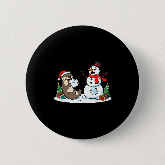 Funny Otter Snowman Christmas Tree Xmas Womens Men Ronde Button 5,7 Cm (Voorkant)