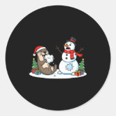 Funny Otter Snowman Christmas Tree Xmas Womens Men Ronde Sticker (Voorkant)