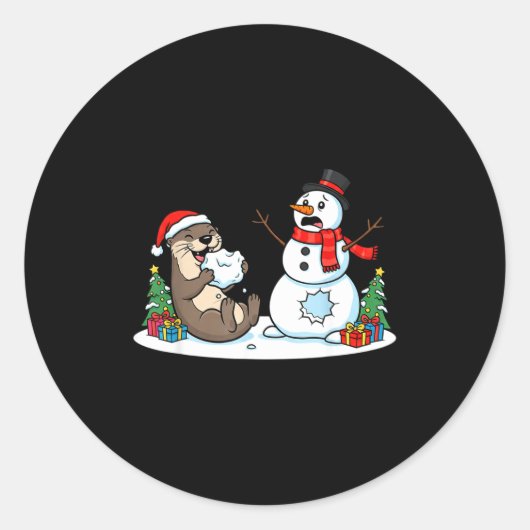 Funny Otter Snowman Christmas Tree Xmas Womens Men Ronde Sticker (Voorkant)