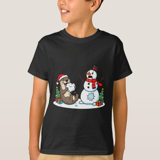 Funny Otter Snowman Christmas Tree Xmas Womens Men T-shirt (Voorkant)