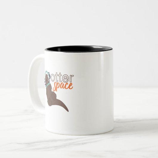 Funny Otter Space Animal Cartoon en Humor Tweekleurige Koffiemok (Voorkant links)