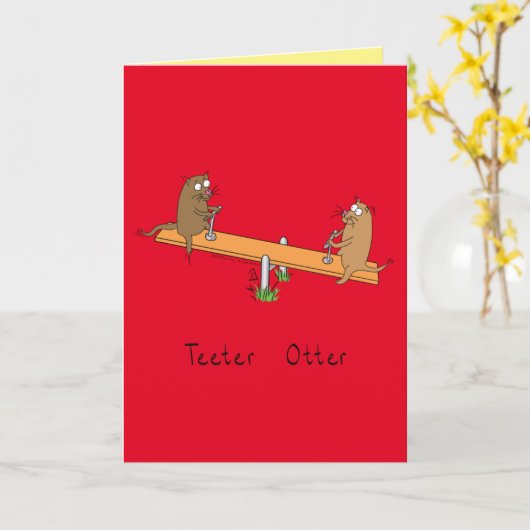Funny Otter Teeter Totter Kinder Kaart (Gele Bloem)