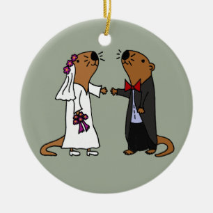 Funny Otter Wedding Cartoon Keramisch Ornament