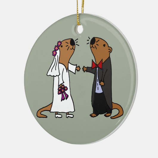 Funny Otter Wedding Cartoon Keramisch Ornament (Links)