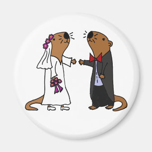 Funny Otter Wedding Cartoon Magneet