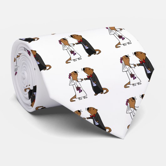 Funny Otter Wedding Cartoon Stropdas (Opgerold)