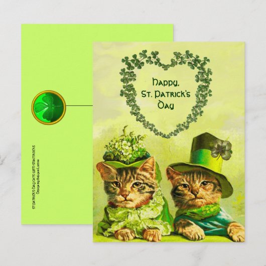 FUNNY OUDE FASHION ST.PATRICK'S DAY CATS MET HEART BRIEFKAART (Voorkant / Achterkant)