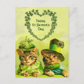 FUNNY OUDE FASHION ST.PATRICK'S DAY CATS MET HEART BRIEFKAART (Voorkant)