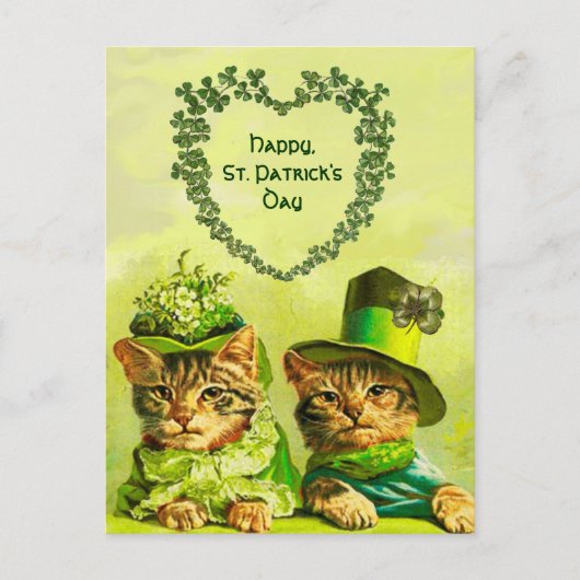 FUNNY OUDE FASHION ST.PATRICK'S DAY CATS MET HEART BRIEFKAART (Voorkant)