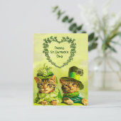FUNNY OUDE FASHION ST.PATRICK'S DAY CATS MET HEART BRIEFKAART (Staand voorkant)