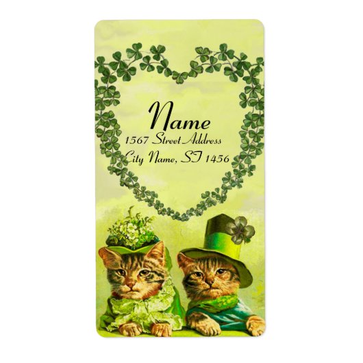 FUNNY OUDE FASHION ST PATRICK'S DAY CATS, Shamrock Etiket (Voorkant)