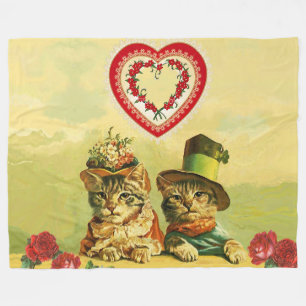 FUNNY OUDE FASHION VALENTIJNSDAG CATS, hart, Rozen Fleece Deken