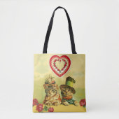FUNNY OUDE FASHION VALENTIJNSDAG CATS, hart, Rozen Tote Bag (Voorkant)