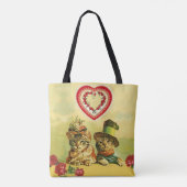 FUNNY OUDE FASHION VALENTIJNSDAG CATS, hart, Rozen Tote Bag (Achterkant)