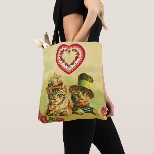 FUNNY OUDE FASHION VALENTIJNSDAG CATS, hart, Rozen Tote Bag (Dichtbij)