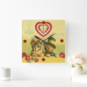 FUNNY OUDE FASHION VALENTIJNSDAG CATS, Hart, Rozen Vierkante Klok (Huis)