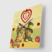 FUNNY OUDE FASHION VALENTIJNSDAG CATS, Hart, Rozen Vierkante Klok (Hoek)