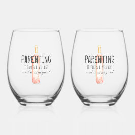 Funny Ouderschap Village and Vineyard Quote Wijnglas Zonder Voet