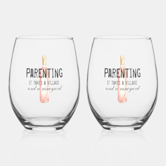 Funny Ouderschap Village and Vineyard Quote Wijnglas Zonder Voet (Voorkant)