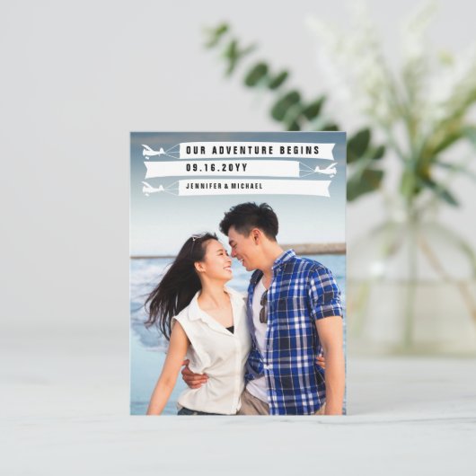 Funny Our Adventure begint met het bruiloft Aankondigingskaart (Staand voorkant)