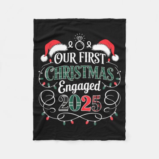 Funny Our First Christmas Engaged 2025 Couples Paj Fleece Deken (Voorkant)