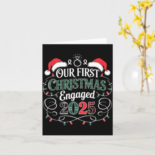 Funny Our First Christmas Engaged 2025 Couples Paj Kaart (Gele Bloem)