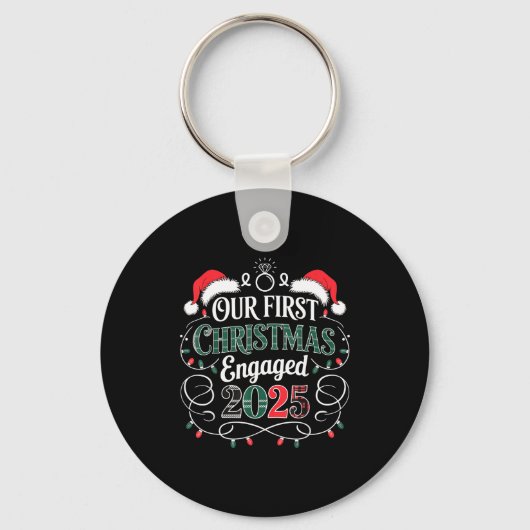 Funny Our First Christmas Engaged 2025 Couples Paj Sleutelhanger (Voorkant)