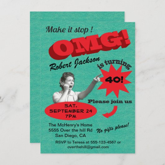 Funny Over de heuvel-mijlpaaluitnodigingen Kaart (Voorkant / Achterkant)