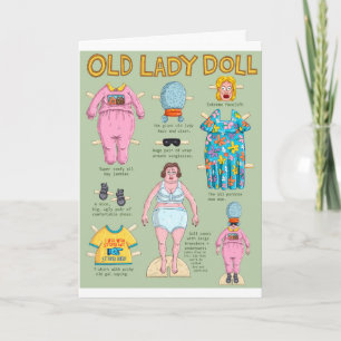 Funny Over the Hill Birthday - Old Lady Paper Doll Kaart