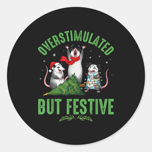 Funny Overstimulated But Festive Christmas Ssum Ho Ronde Sticker (Voorkant)