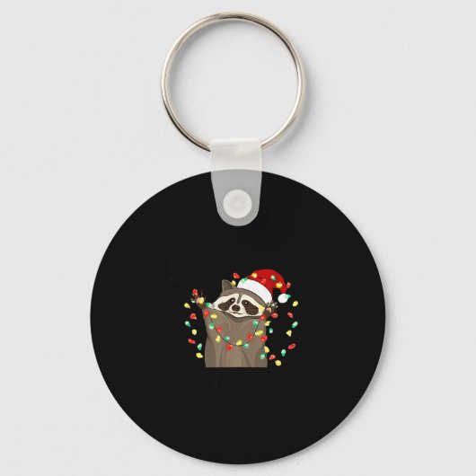 Funny Overstimulated But Festive Raccoon Christmas Sleutelhanger (Voorkant)