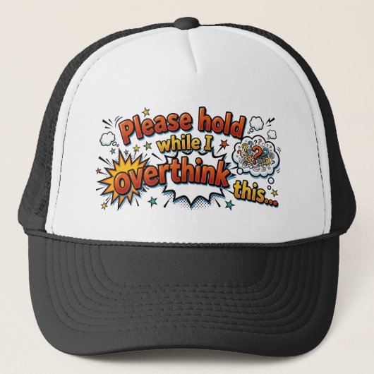 Funny Overthinker Retro Comic Style Trucker Hat Pet (Voorkant)