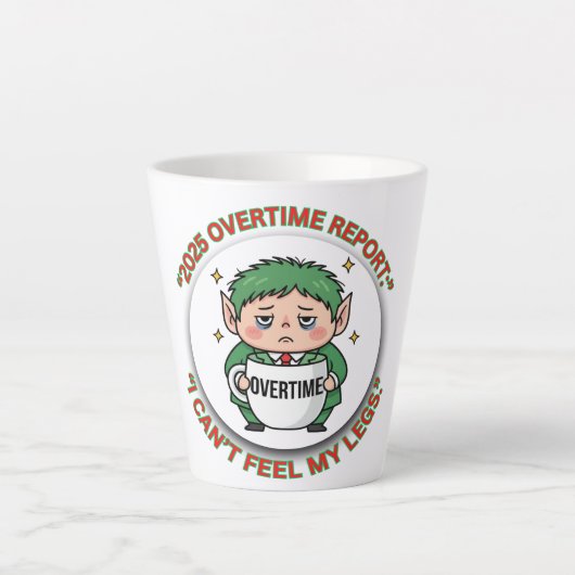 Funny Overtime Elf Christmas Coffee Mug – Office B Latte Mok (Voorkant)
