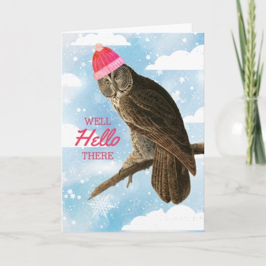 Funny owl breien met handgemaakte kerstmanden feestdagen kaart (Voorkant)